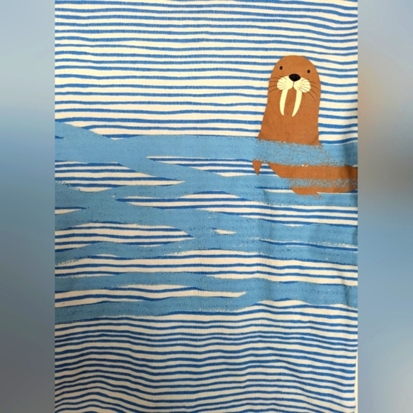 🎈Blue Striped Baby (12-18 Months) Long-Sleeve Onesie w/Snaps and Walrus Design - Picture 2 of 13